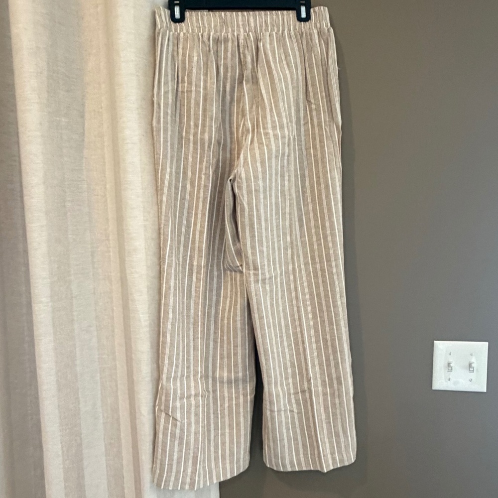 Briggs Women's Tan & White Linen Beach Pants, Tie Waist, Size Medium - Picture 4 of 12